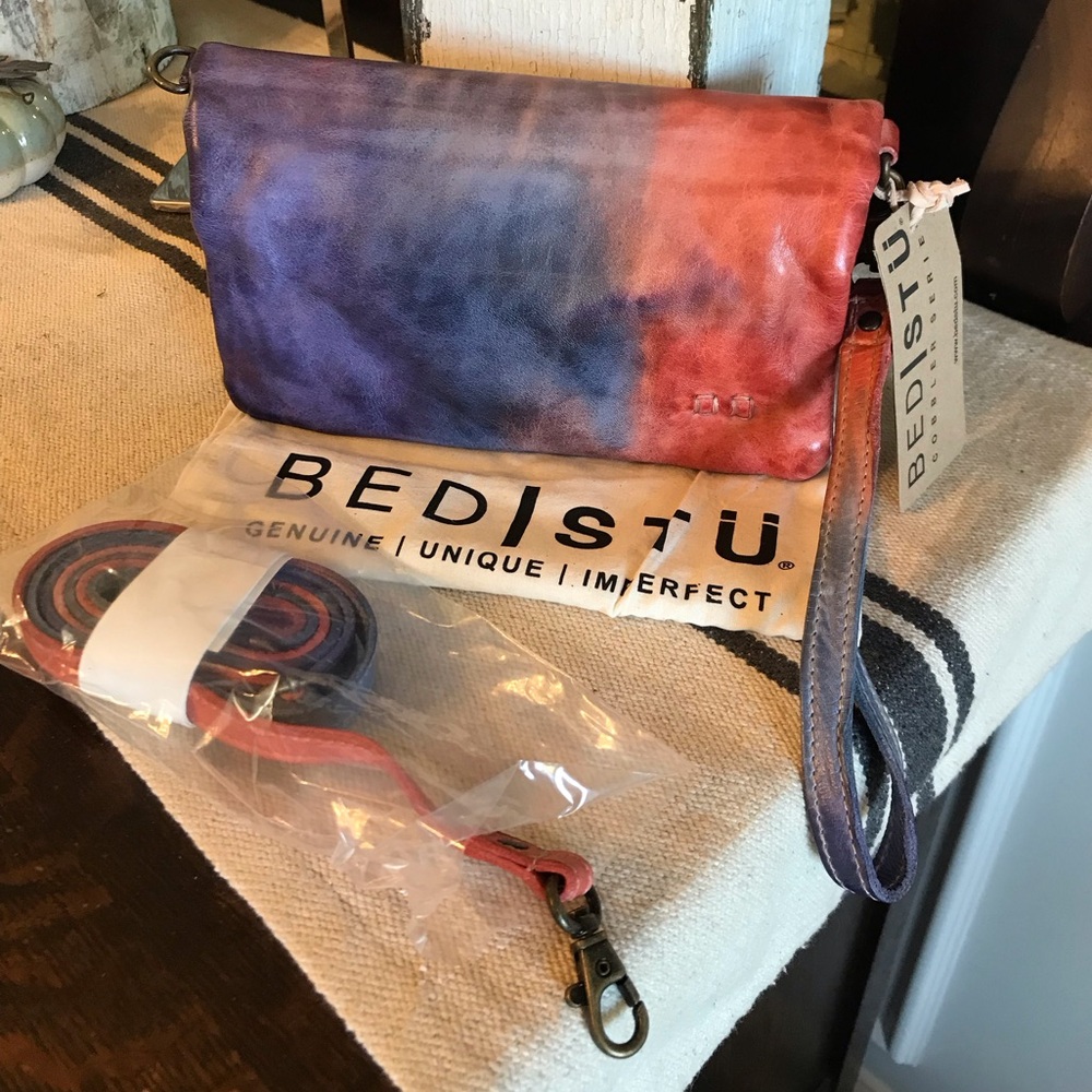 Bed Stu Ombre Leather Crossbody Clutch in Purple and Red